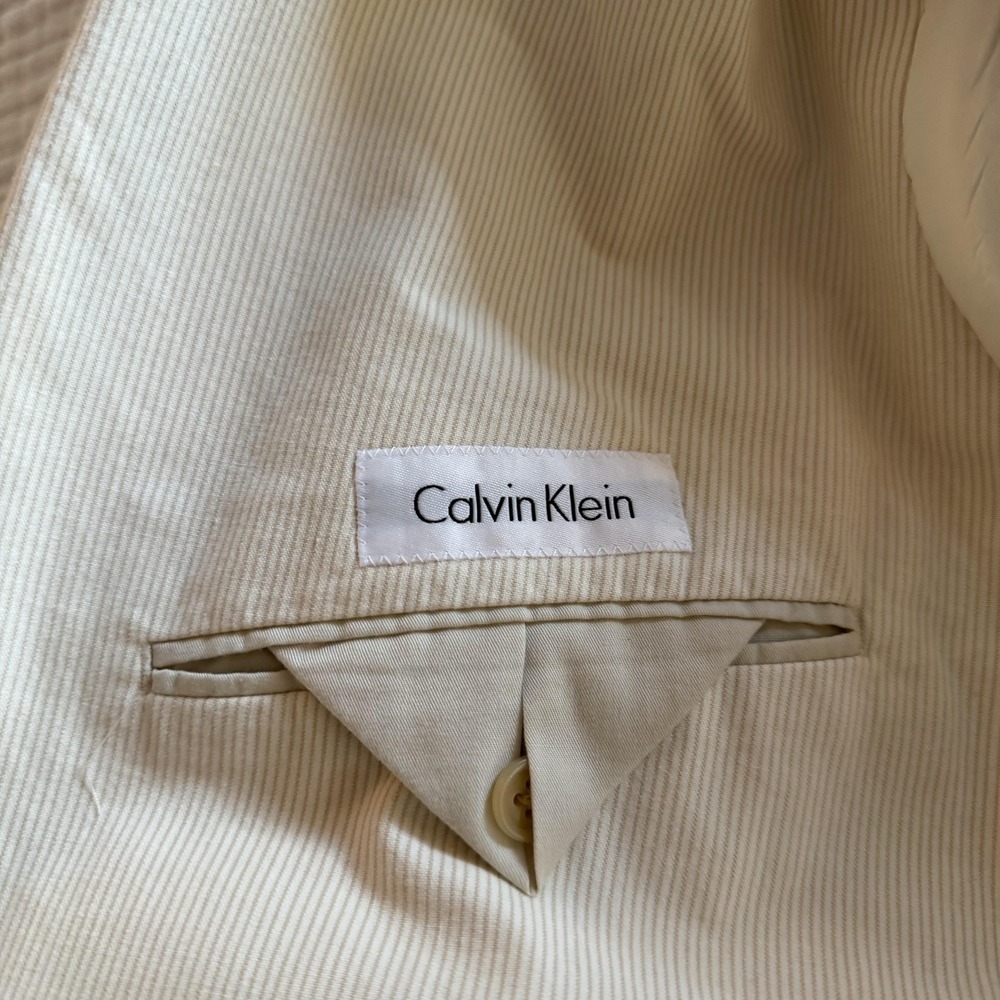Calvin Klein Cream Pinstripe Cotton Blazer Sport Coat Jacket Men's 46R Coastal - Picture 11 of 16
